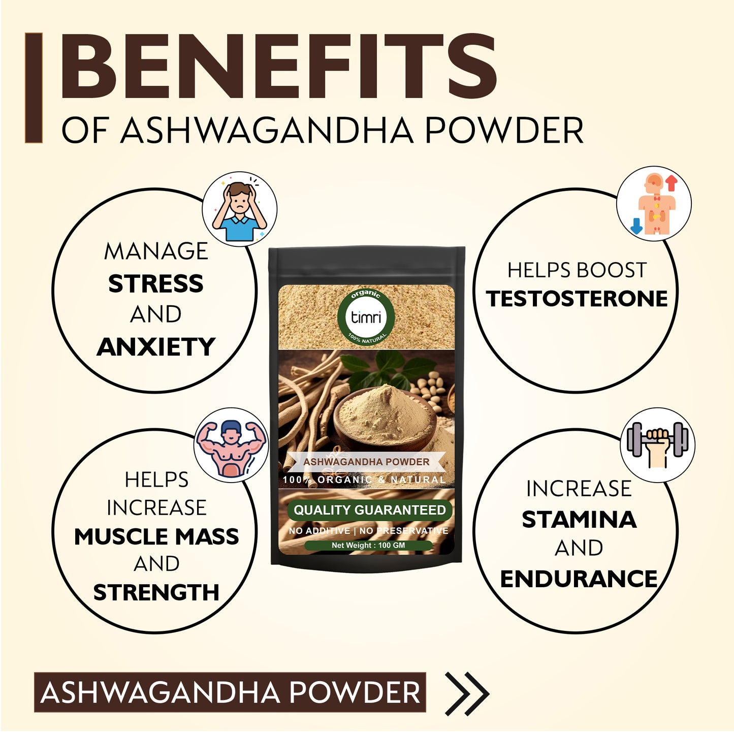 Timri Premium Ashwagandha Powder (100gm ) | Stress Relief, Energy Boost & Hormonal Balance