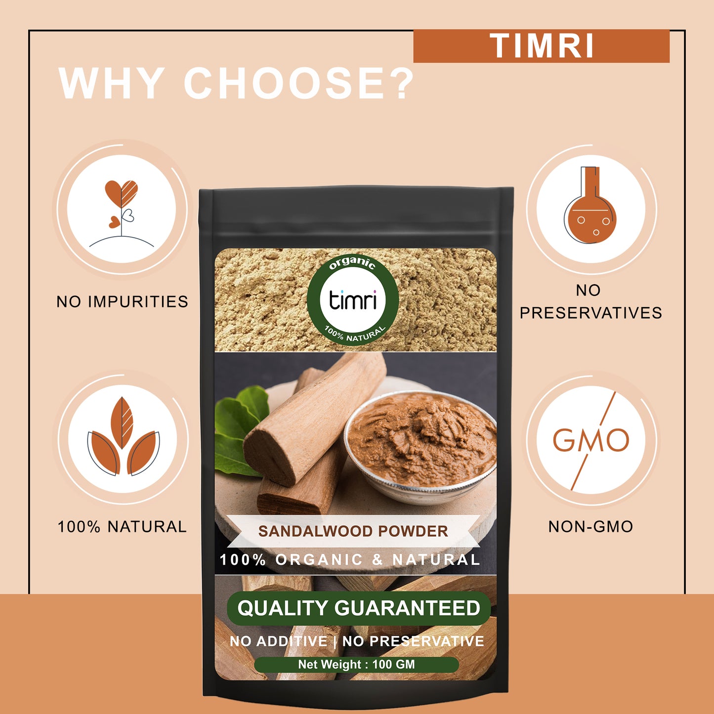 TIMRI    PURE SANDALWOOD POWDER  100 Gm