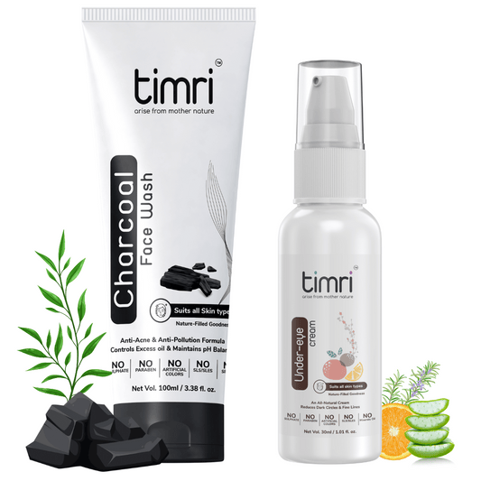 TIMRI Oily Skin Brightening Combo of Charcoal Face Wash & Under Eye Cream (100ml & 30ml)