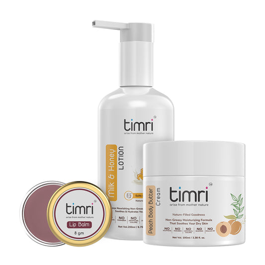 TIMRI Winter Skin Care Combo of Body Butter, Lip Balm & Lotion (100ml, 8gm & 200ml)