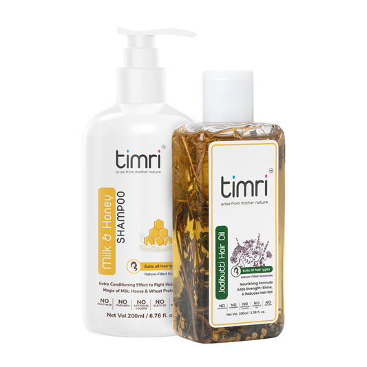 TIMRI Anti Hair Fall Combo of Jadibutti Hair Oil & Milk & Honey Shampoo (100ml & 200ml)
