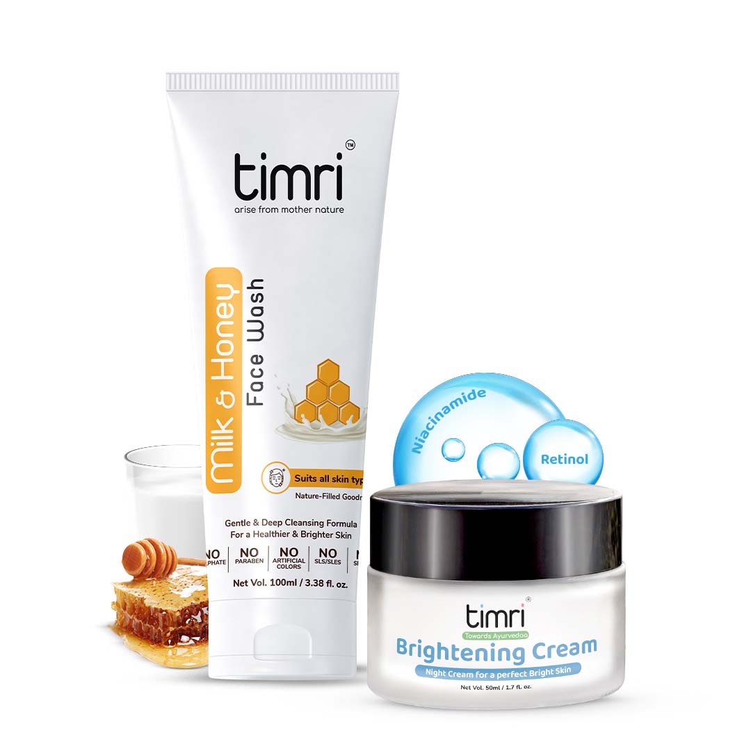 TIMRI Combo of Brightening Night Cream and Milk & Honey Face Wash for Normal to Dry Skin (50ml & 100ml)