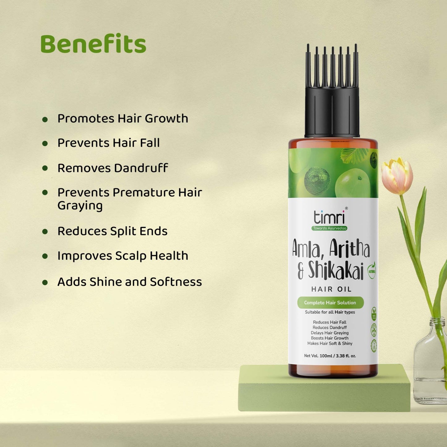 TIMRI Amla, Aritha & Shikakai Hair Oil for Dandruff Removal & Scalp Repair, 100ml