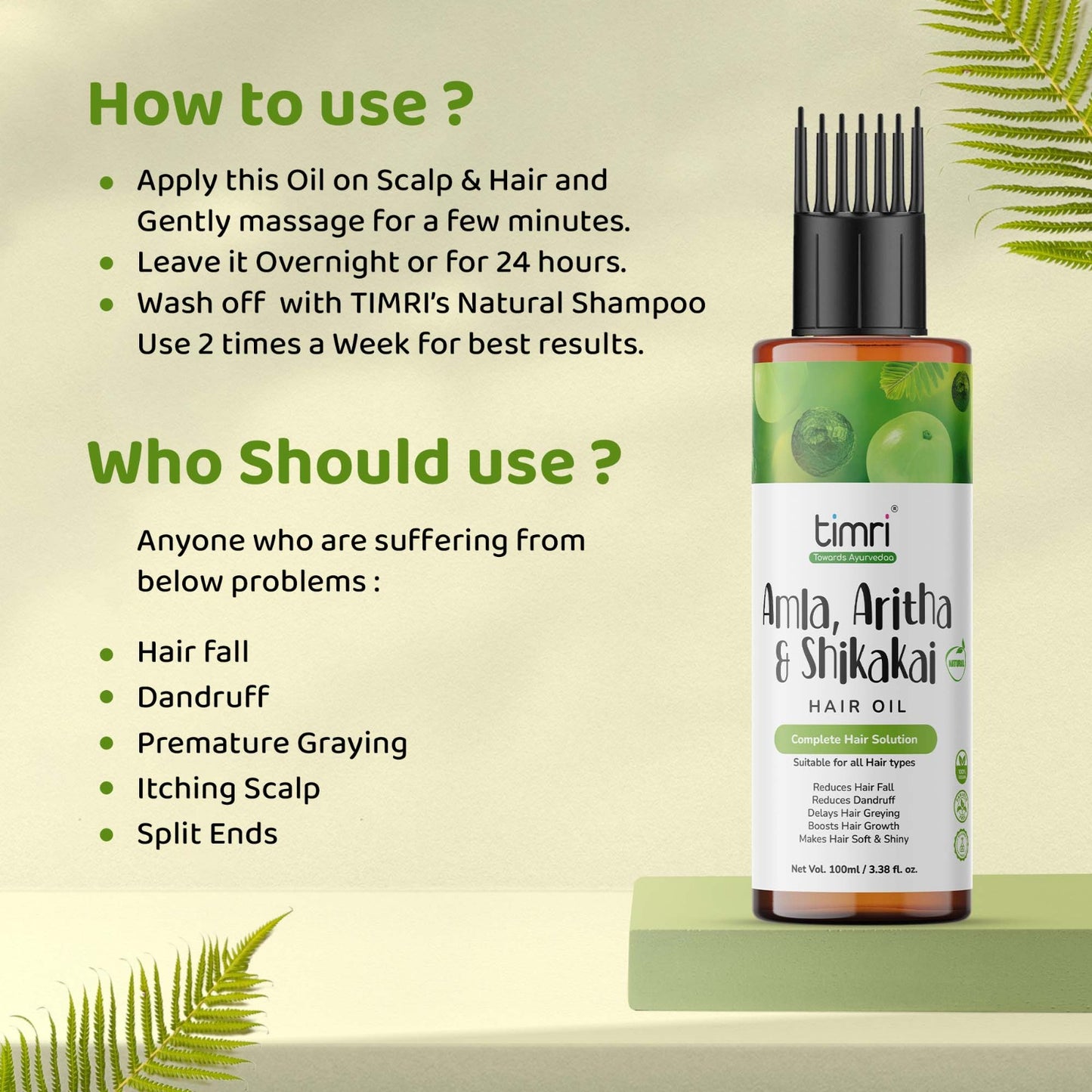 TIMRI Amla, Aritha & Shikakai Hair Oil for Dandruff Removal & Scalp Repair, 100ml
