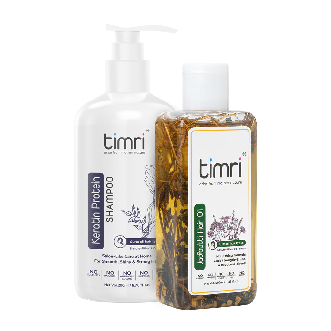 TIMRI Anti Hair Fall Combo of Keratin Protein Shampoo and Jadibutti Hair Oil (200ml & 100ml)