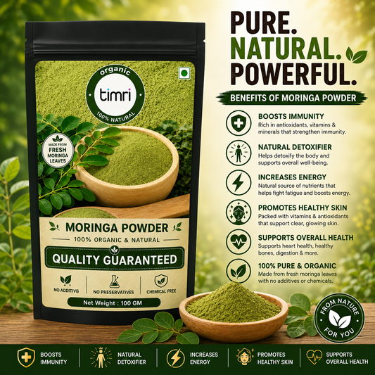 **TIMRI Organic Moringa Leaf Powder – Natural Superfood for Daily Nutrition, Metabolism & Energy Support**