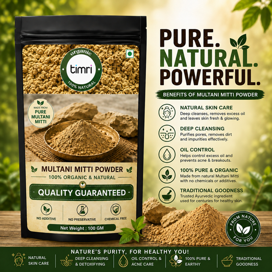 TIMRI Natural Multani Mitti Powder 100g – Pure Fuller’s Earth for Face & Scalp Care