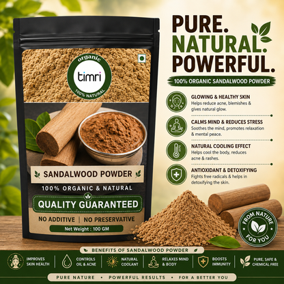 TIMRI Pure Sandalwood Powder (Chandan Powder) 100g | Natural Face Pack for Glowing Skin, Oil Control & Skin Care