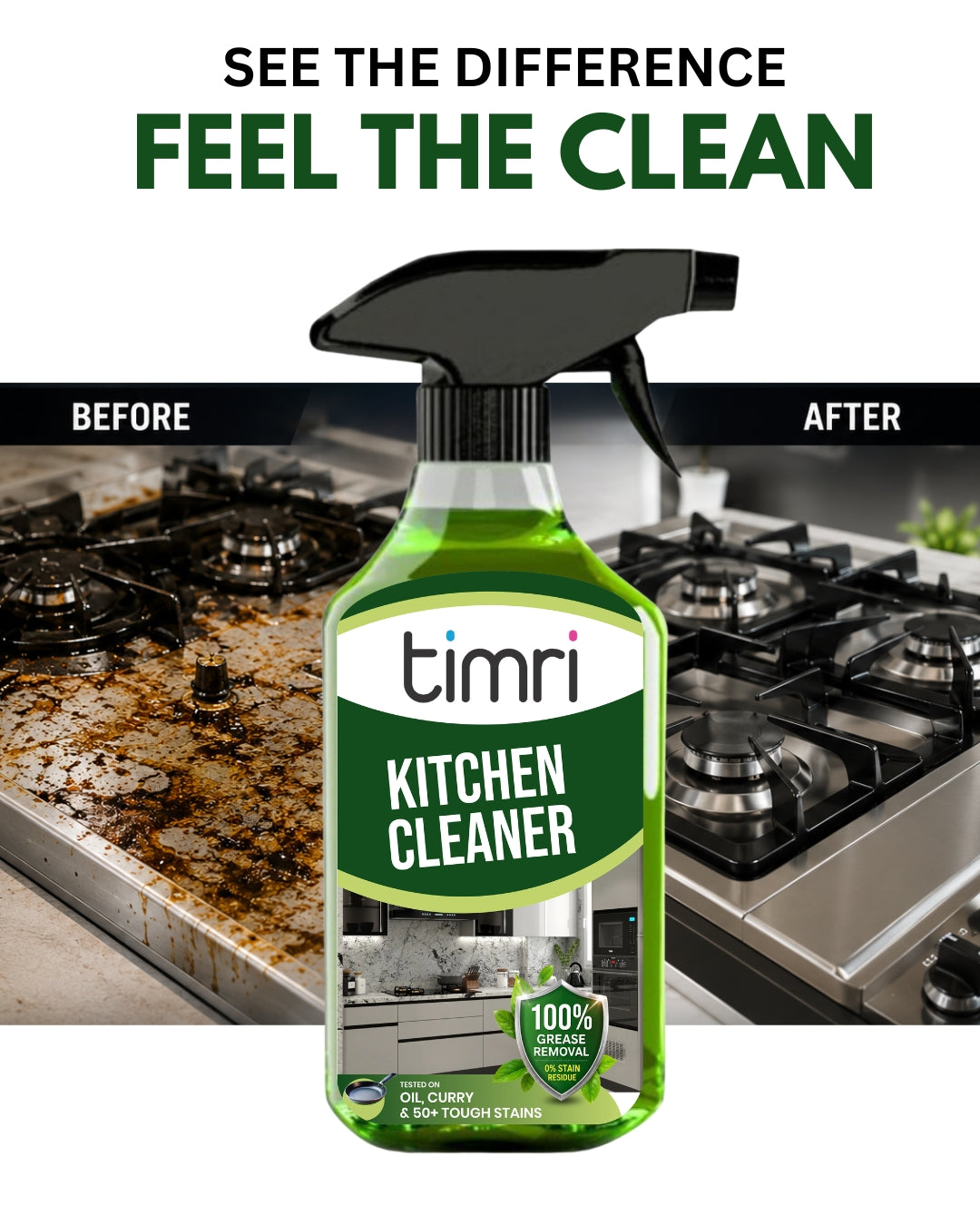 TIMRI Kitchen Cleaner Spray – Powerful Grease & Oil Remover for Kitchen Surfaces | 500ml