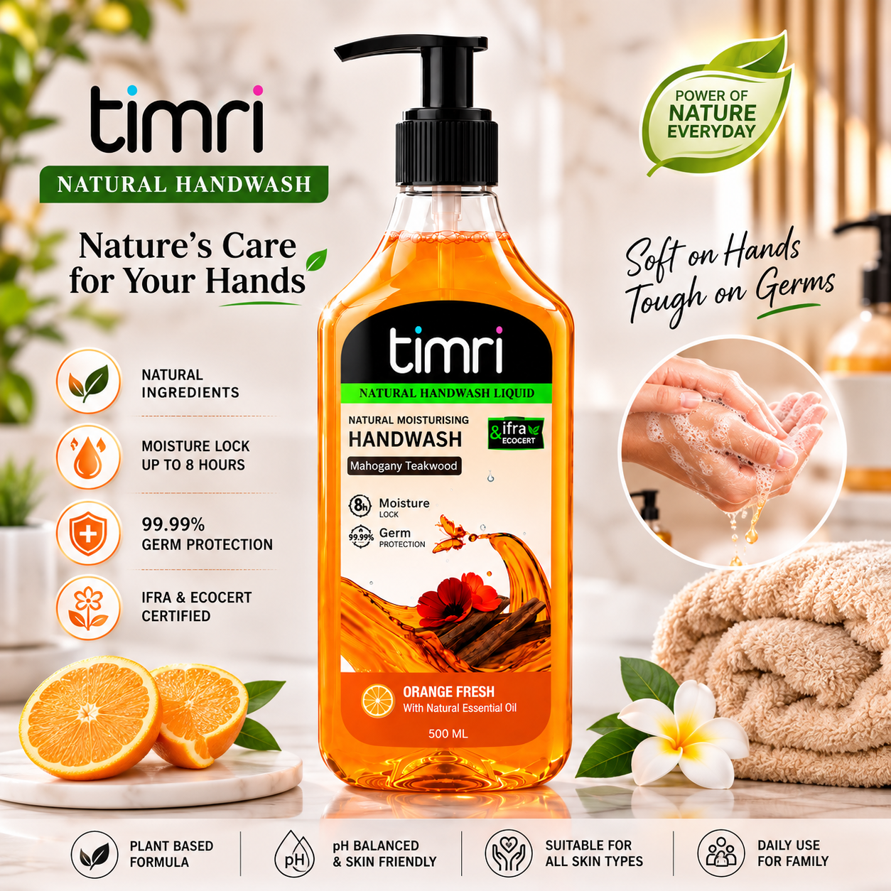 TIMRI Natural Hand Wash – Gentle Hand Cleanser with Fresh Natural Care