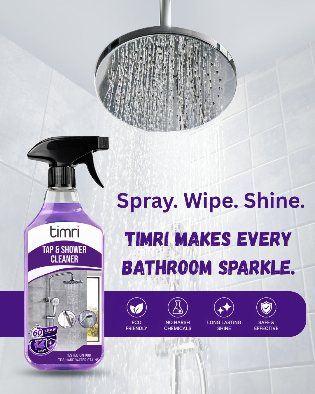 TIMRI Tap & Shower Cleaner – Hard Water Stain & Limescale Remover Spray | 500ml