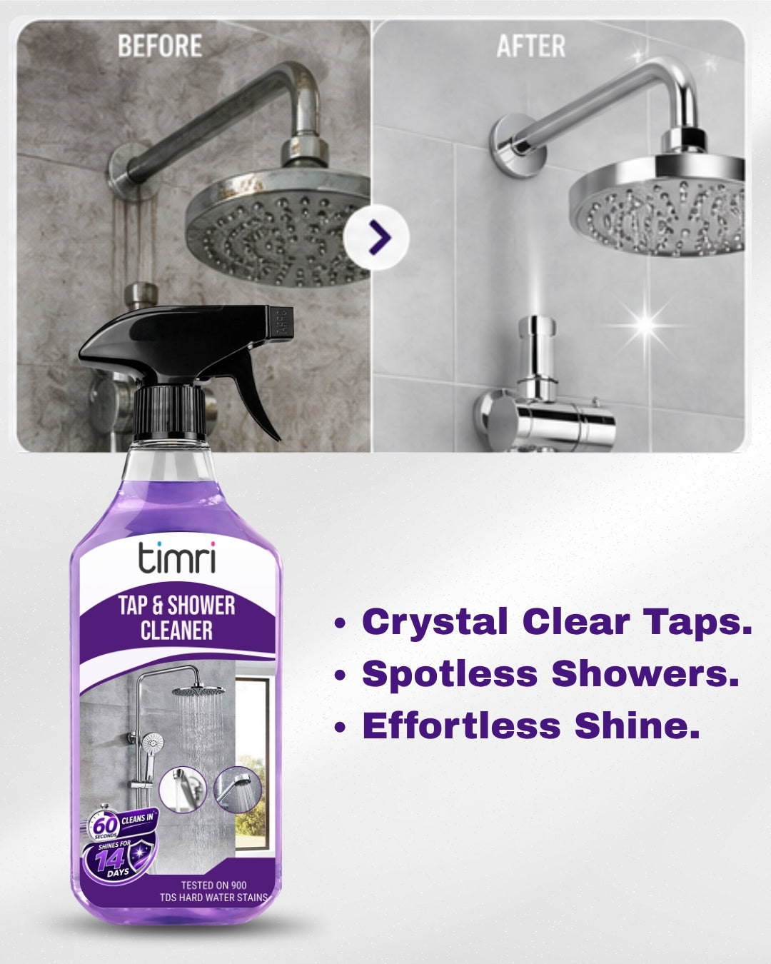 TIMRI Tap & Shower Cleaner – Hard Water Stain & Limescale Remover Spray | 500ml