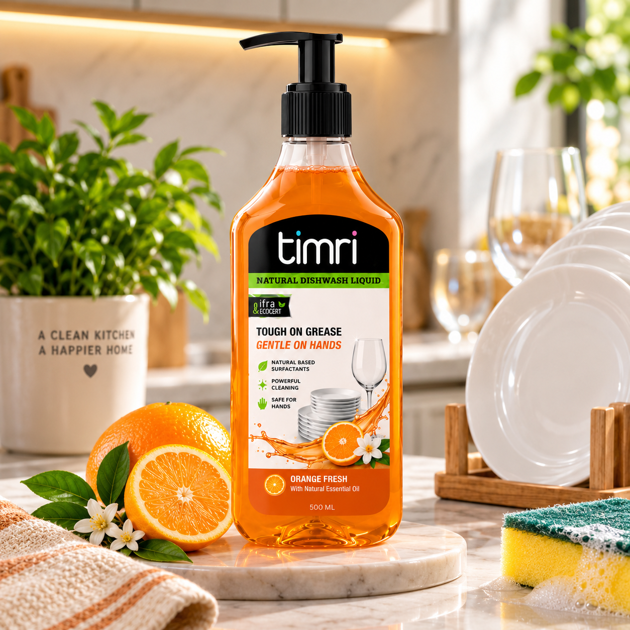 TIMRI Natural Dishwash Liquid – Grease & Oil Cleaner for Utensils