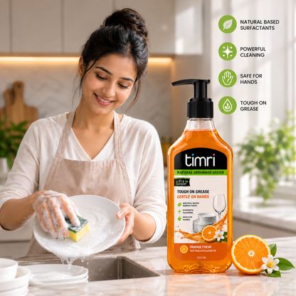 TIMRI Natural Dishwash Liquid – Grease & Oil Cleaner for Utensils