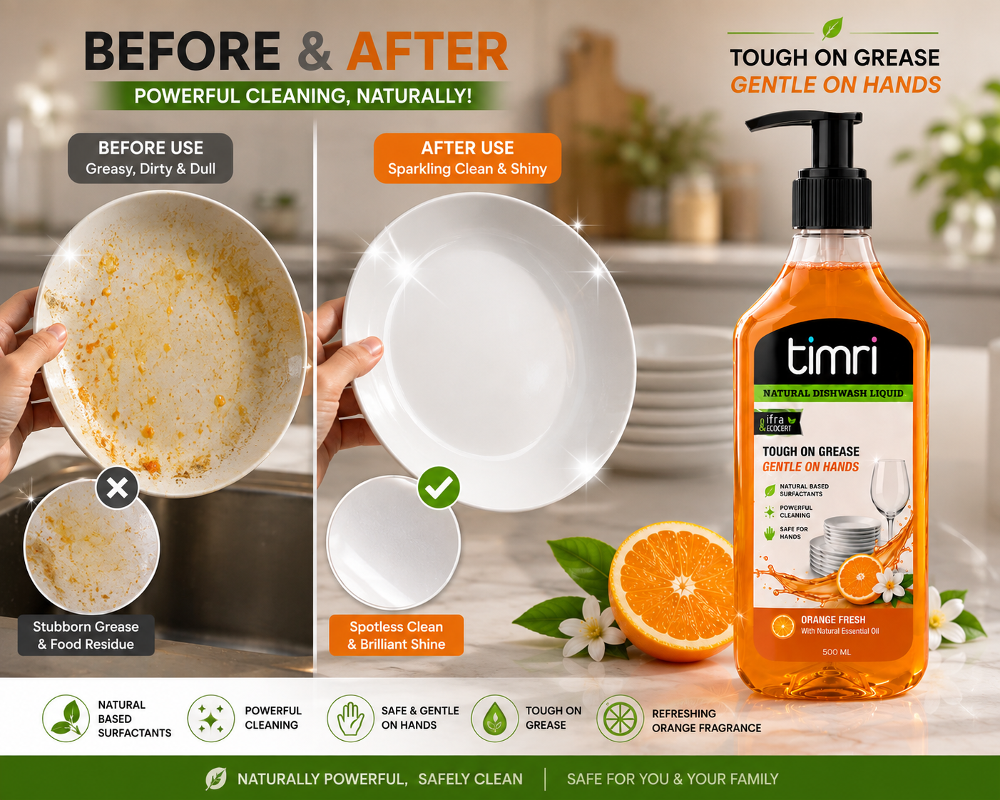 TIMRI Natural Dishwash Liquid – Grease & Oil Cleaner for Utensils