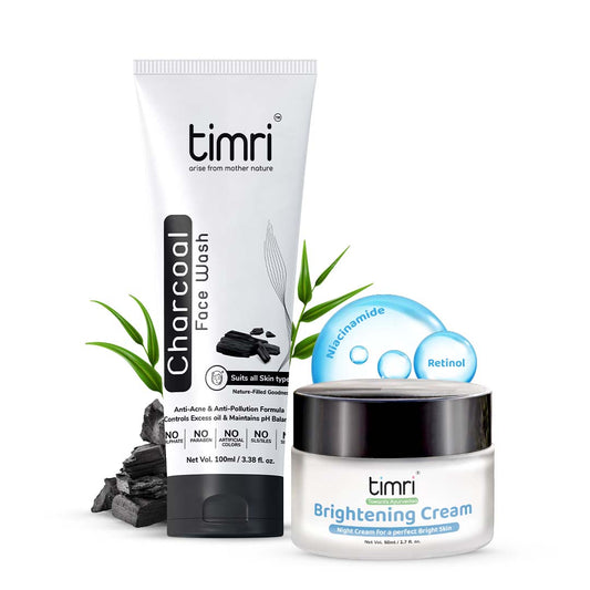 TIMRI Combo of Brightening Night Cream and Charcoal Face Wash for Dry Skin (50ml & 100ml)