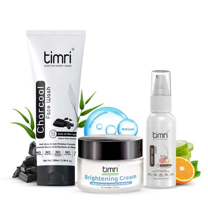 TIMRI Face Glow Kit For Cleansing, Glowing and Under Eye Cream- for Oily Skin (100ml, 50ml & 30ml)