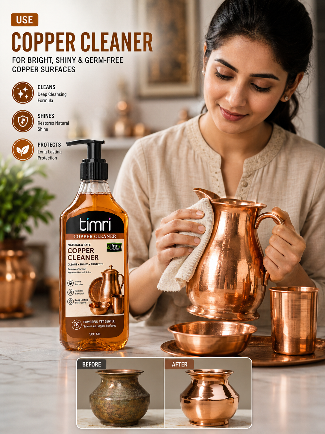 TIMRI Copper Cleaner – Natural Copper Utensil & Vessel Cleaning Liquid