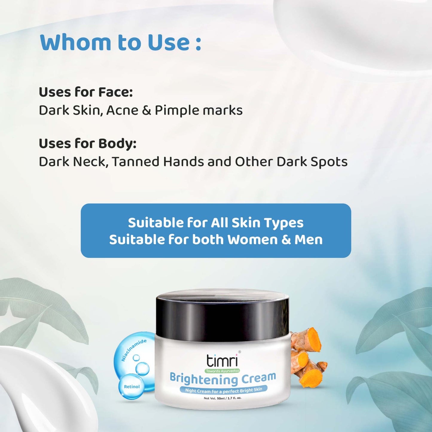TIMRI Brightening Cream for Glowing Skin and Dark Spot Reduction - 50ml
