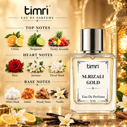 TIMRI M. RIZALI GOLD Perfume for Men – Musk-E-Rizali Gold Inspired, Long-Lasting Eau De Parfum