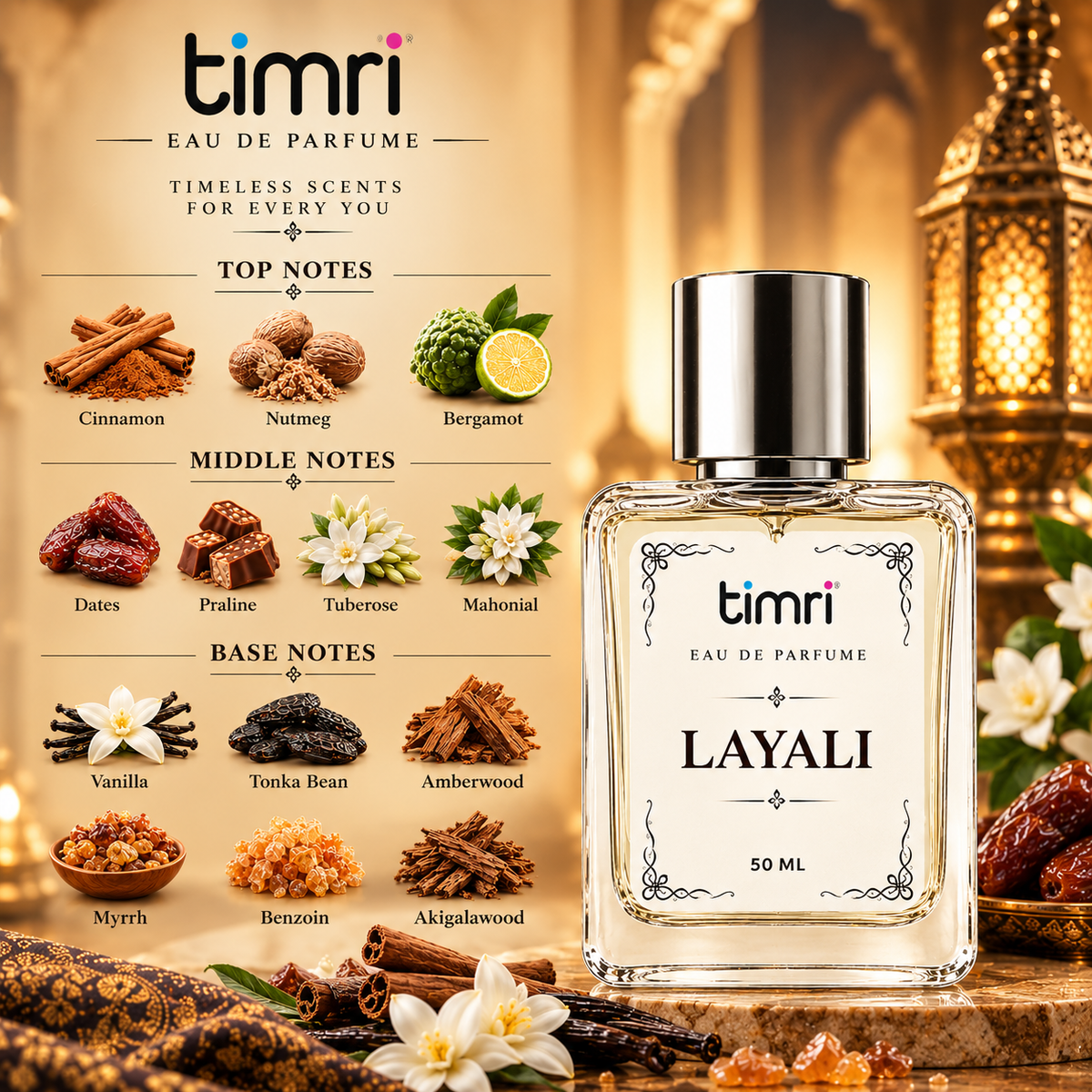 TIMRI Layali Perfume for Women | Sweet Spicy Gourmand Vanilla Eau de Parfum