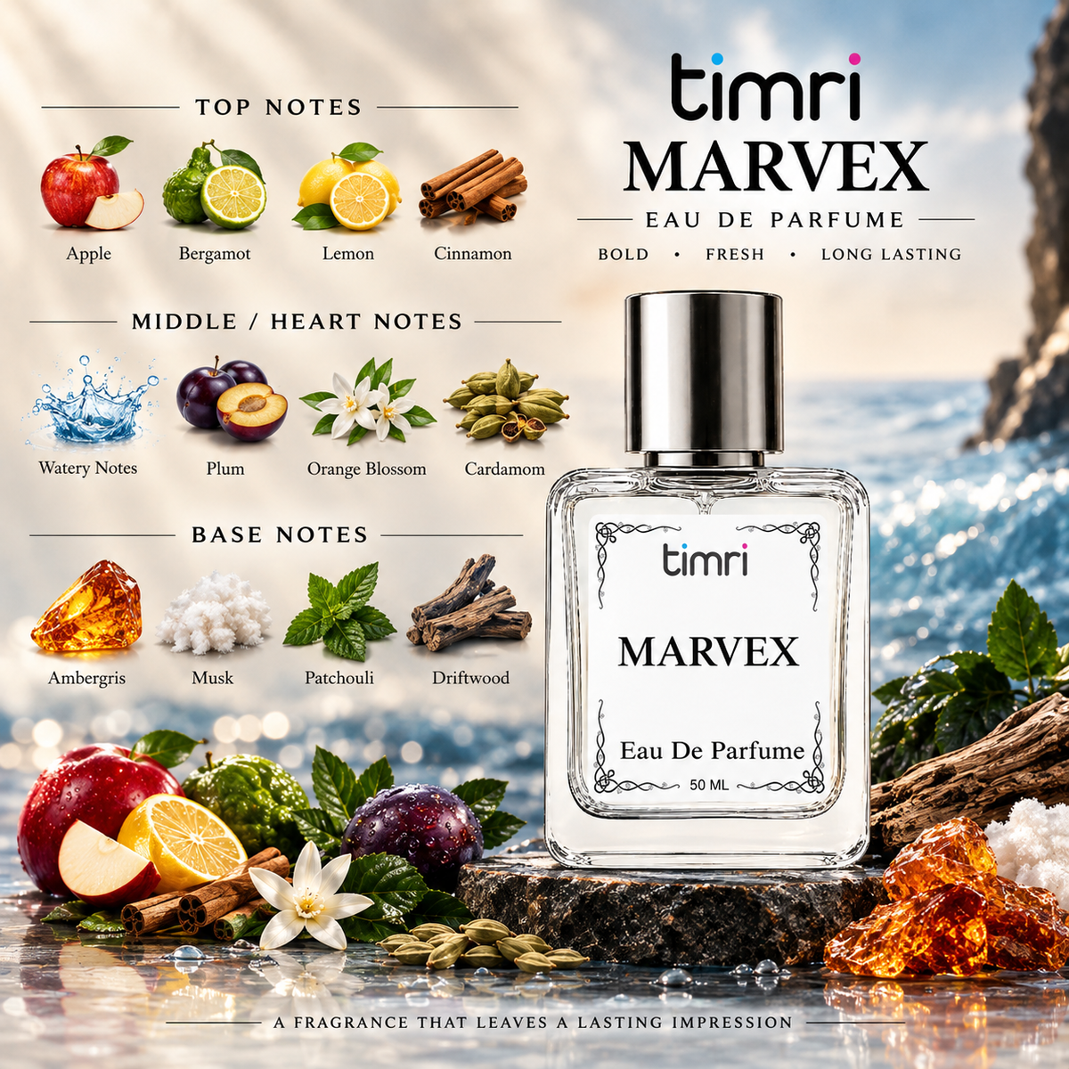 TIMRI Marvex Perfume – Fresh Aquatic & Fruity Fragrance for Men & Women